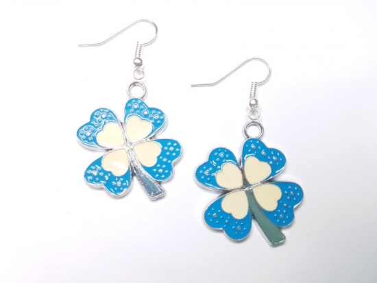 Preview: Kleeblatt Ohrringe silberfarben leaf